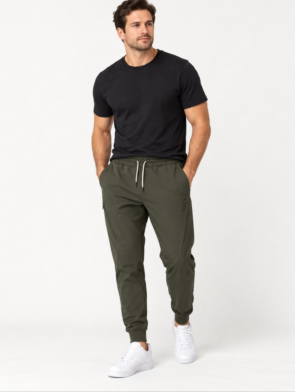 BYLT Men’s Active Jogger Dark Olive Stretch Tapered Pants Size L